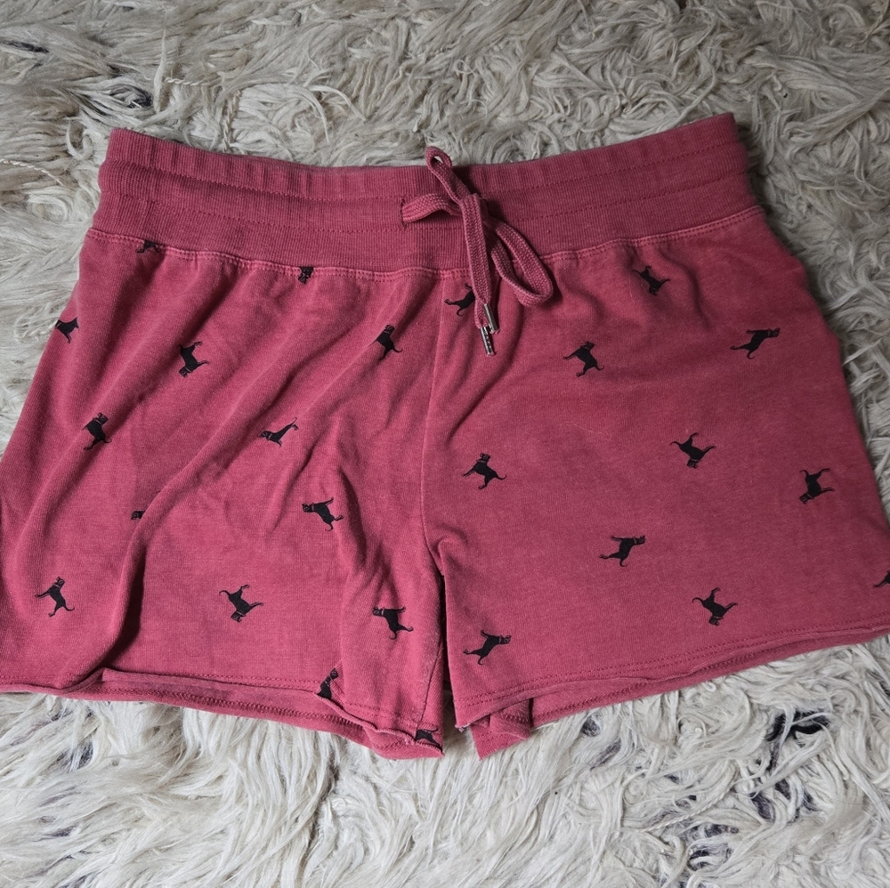 The Black Dog Red Terry Cloth Shorts with Black Dog Print Size M